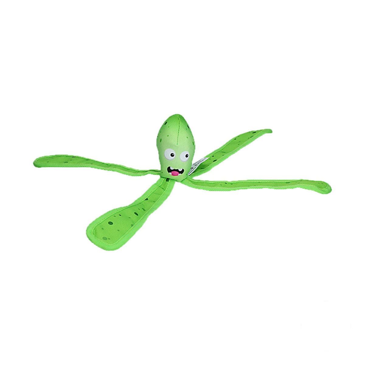 hond speelt met de groene Dog Comets Alien Octo pluche octopus