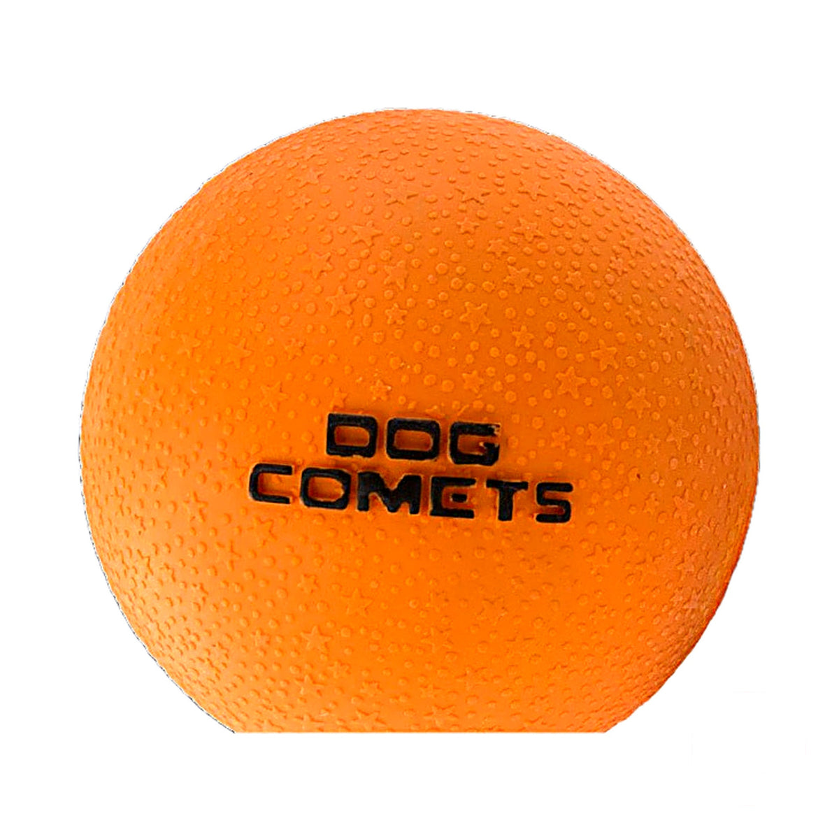 hond speelt met de oranje Dog Comets Stardust rubberen bal