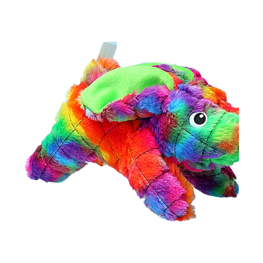hond speelt met de FantaZoo Bunny knuffel in regenboogkleuren