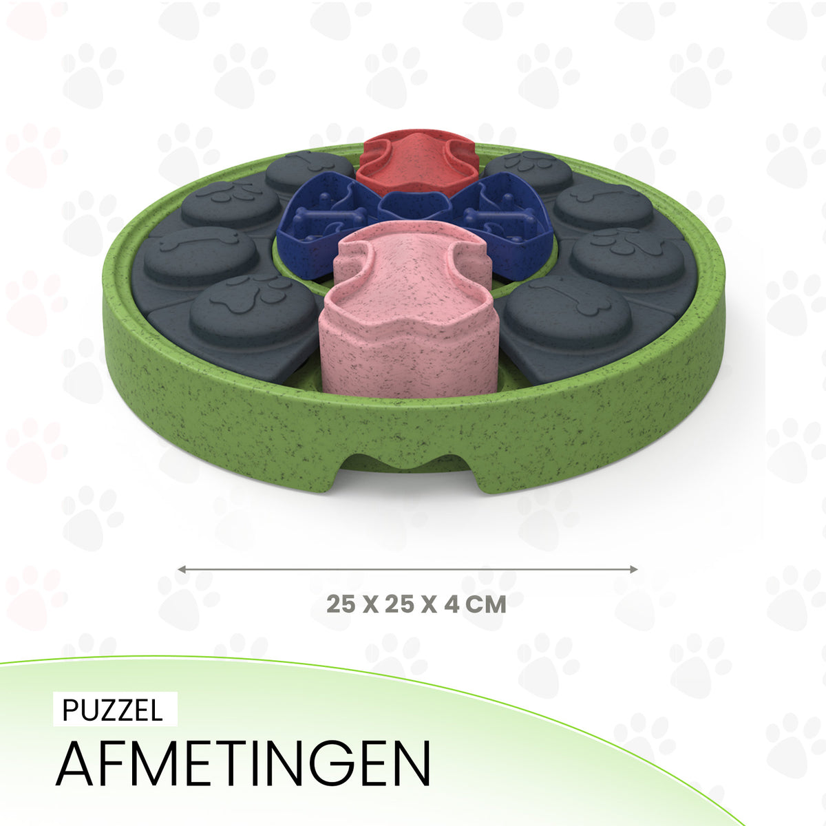 Afmetingen van de Puzzle Disc, 25 bij 25 bij 4 cm
